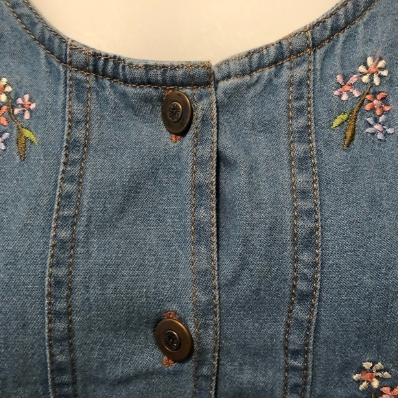 VTG Denim Embroidered Midi Dress Sz. M Modesty 100% Cotton Blue Button Front - Picture 7 of 9
